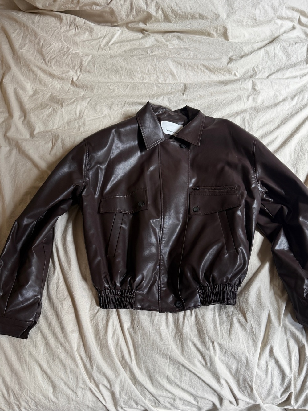 The Frankie Shop Dark Brown Faux Leather Bomber Jacket